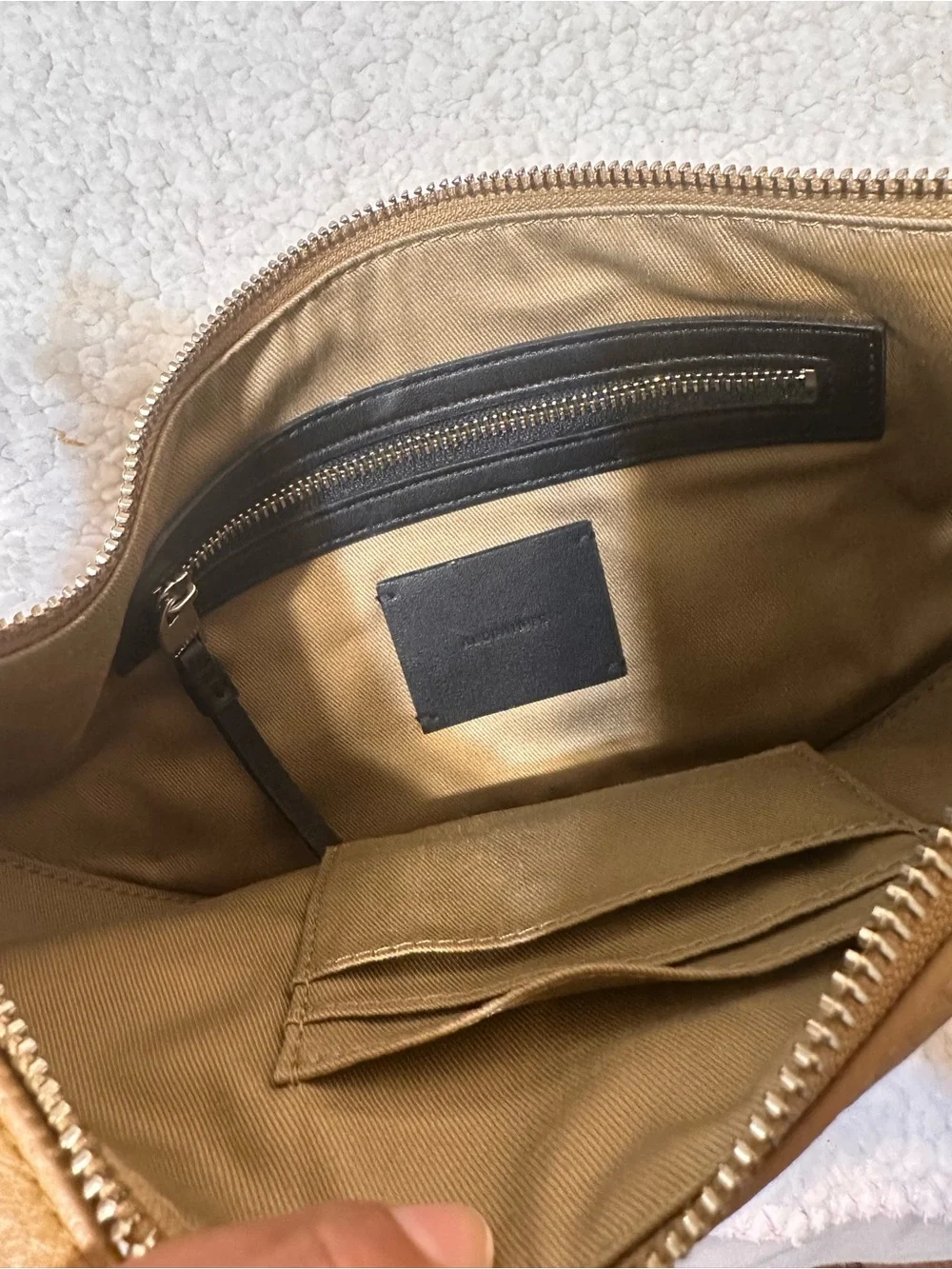 All Saints Tan Crescent Leather Crossbody Bag